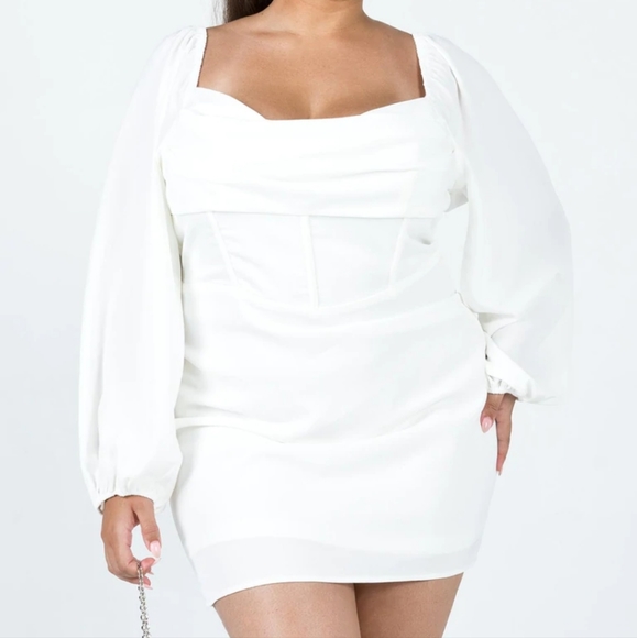 Princess Polly White Lillie Balloon Sleeve Bustier Fitted Bodycon Mini Dress 16 - Picture 4 of 6